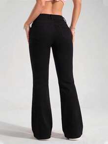 SHEIN PETITE Women's Casual Versatile Flared Jeans With Pockets - Black - View 2