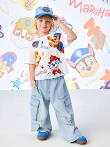 SHEIN | PAW Patrol Young Boy Casual Cartoon Print Short Sleeve T-Shirt, Summer - White - View 4