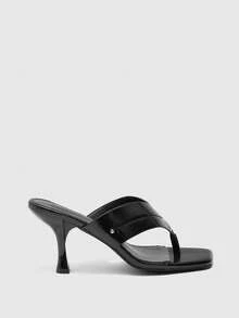 CUCCOO BIZCHIC French Fashion Elegant Commuter Party Mezzanine Square Toe High Heel Embroidered Thread Rivet Versatile Women's Sandals - Black - View 2