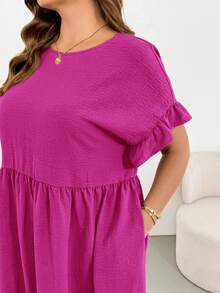 Shapeblank Vestido de verano casual de talla grande con unicolor y bajo con volantes - Rosa Fucsia - Ver 6