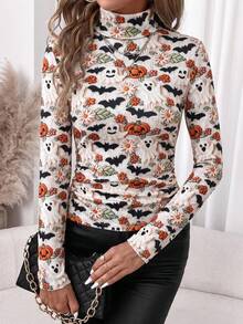 SHEIN Clasi 女款全身印花修身百搭日常長袖T恤 - 彩色 - 查看 3