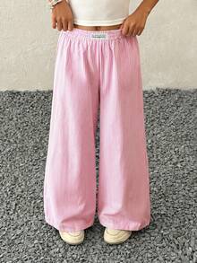 Tween Girl Tween Girls Spring/Summer Streetwear Graphics Pink Baggy Straight Pants - Baby Pink - View 1