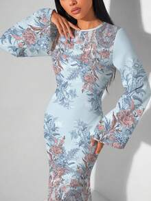 Veilorie 女款優雅長袖喇叭袖後綁帶收腰魚尾裙擺洋裝 - 白色 - 查看 3