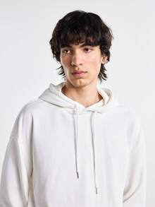 Merionis Men's High Cotton Content Solid Color Casual Basic Daily Drawstring Hooded Sweatshirt Back-To-School City Break Evening Holiday Party White Autumn - White - View 9