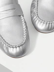 MOTF WOMEN'S NEW FRENCH VINTAGE FASHION COMFORTABLE FLAT BALLET LOAFERS, MINIMALIST CASUAL - Silver - View 5