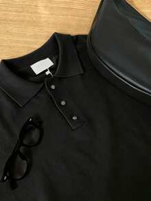 DAZY Summer Half-Zip Solid Knit Top - Black - View 6