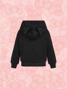 HELLO KITTY AND FRIENDS | SHEIN 女宝宝卡通图案3D耳朵连帽宽松落肩黑色卫衣，秋冬 - 黑色 - 查看 2