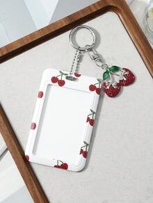 ROMWE Kawaii 1款時尚氣質甜美紅色亮鑽蝴蝶結櫻桃印花櫻桃卡套DIY鑰匙圈包包吊飾，適合女生，節日禮物 - 紅色-17 - 查看 10