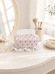 Joivida 1 Polka Dot Ruffle Satin Tissue Cover Rectangular Tissue Box Sleeve Tabletop Decor Modern Aesthetic Minimalist Bedroom Shelf Decor Entryway Mantel Decor For Apartment Vanity Artistic Home Accent - default - View 9