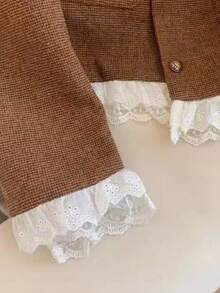 Franclia Chaqueta corta de mujer con parches de encaje, nuevo estilo de otoño - Café integral - Ver 4