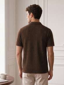 Core Aspect Men's Solid Color Short Sleeve Polo Shirt, Summer Lightweight Turn Collar Short Sleeve Business Casual Top - Coffee Brown - View 2