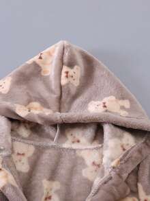 Thick Flannel Soft Cute All-Over Bear Print Pajamas Loungewear Autumn Winter - Brown - View 7
