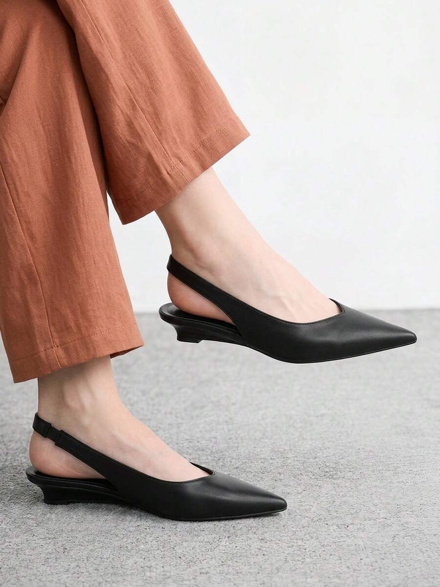 CUCCOO BIZCHIC Women Shoes Spring And Summer New Color Pointed Back Low-Heeled Shoes, Simple Cat And Mule Shoes, Non-Slip Soft Sole, French Commute - Black - View 1