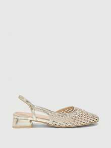 CUCCOO BIZCHIC Women's Shoes Spring And Summer Pointed Short Thick Heel Woven Splicing Low Heel Shoes - Vintage gold - View 2