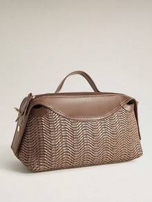 Wovira Women's Fashion Brown Handbag, Exquisite Zipper, Hollow Woven Bag For Daily Use, Commuting, Shopping, Vacation, Travel, Bohemian - Coffee Brown - View 2