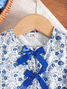 SHEIN Vintaside Kids 2件組女嬰幼兒/新生兒 0-3歲 春夏休閒甜美日常度假條紋梭織無袖背心上衣＋寬腿褲兩件套 - 藍色 - 查看 7