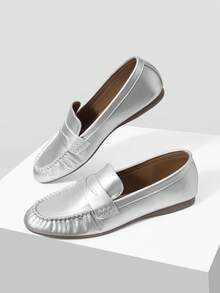 MOTF WOMEN'S NEW FRENCH VINTAGE FASHION COMFORTABLE FLAT BALLET LOAFERS, MINIMALIST CASUAL - Silver - View 9