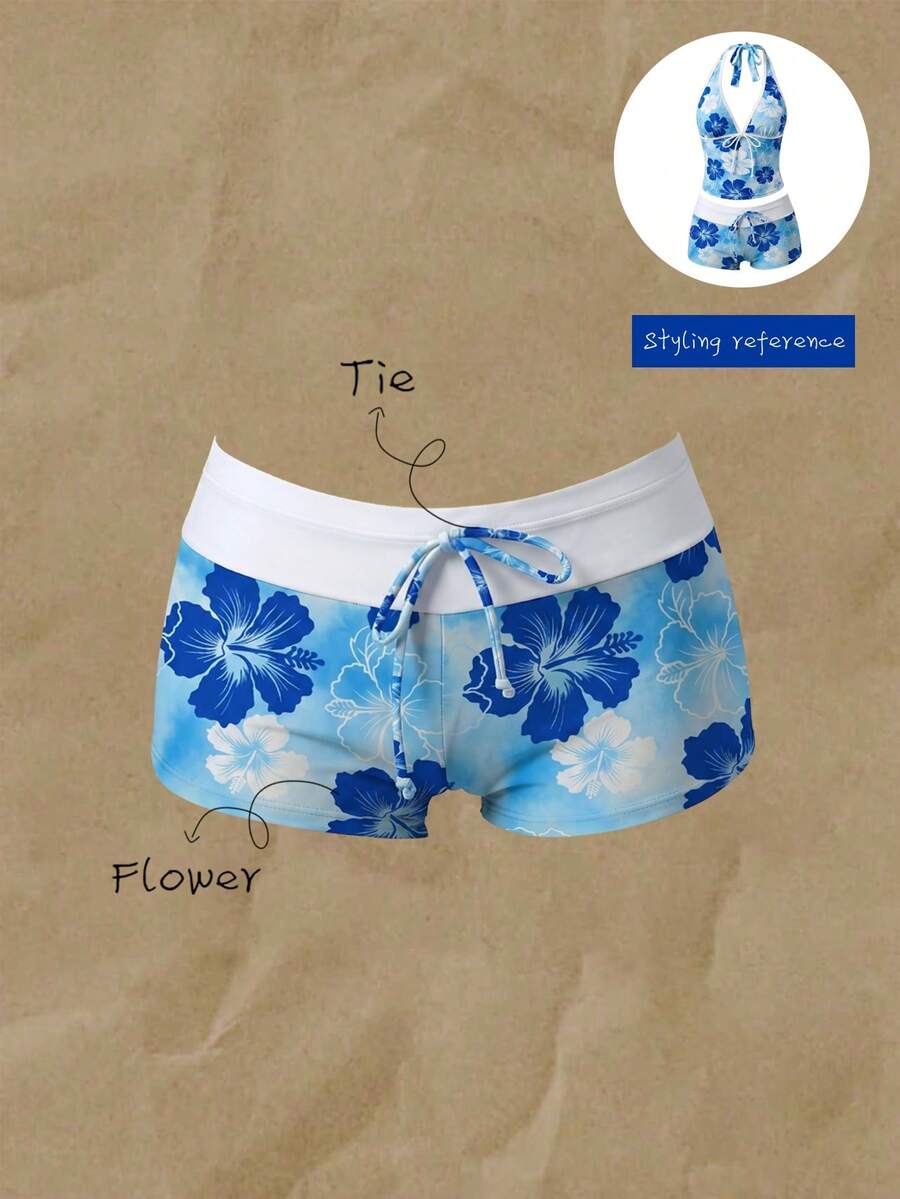 Elavelle Women's High Waist Bowknot Printed Bikini Bottom, Spring/Summer - Multicolor - View 1