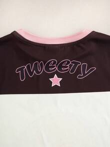 LOONEY TUNES X SHEIN Tween Girl Letter Cartoon Print Casual Daily Short Sleeve T-Shirt - Multicolor - View 4