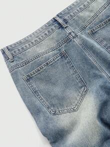 ROMWE MEN Street Life Men's Sparkling Diamond & Pearl Embellished Flared Jeans Spring/Summer - Blue - View 6