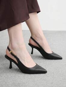 CUCCOO BIZCHIC 女款時尚黑色優雅側扣性感尖頭slingback高跟單鞋，適合通勤、約會、派對、婚禮、假日與度假 - 黑色6 - 查看 1