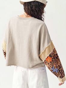 Bohemela Avslappnad lös sweatshirt för kvinnor med patchwork - Aprikos - Visa 6