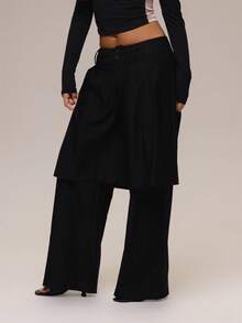 MUSERA Black Double Layer Pleated Wide Leg Trousers Pants Summer Holiday Ibiza Festival Black Lotus - Black - View 3