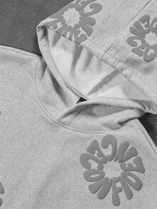 Manfinity EMRG Áo nỉ hoodie nam tay dài in chữ, có túi, phong cách thường ngày - Màu Xám nhạt - Xem 5