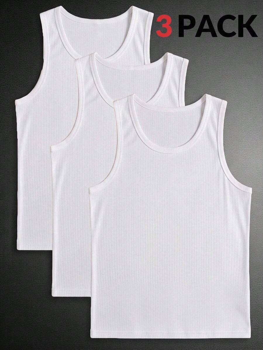 Manfinity VCAY 3 buah Tank Top Rajut Tanpa Lengan Warna Polos Kasual Pria, Cocok untuk Pemakaian Sehari-hari, Liburan, Hadiah Hari Ayah, Sepak Bola - MultiWarna - View 1