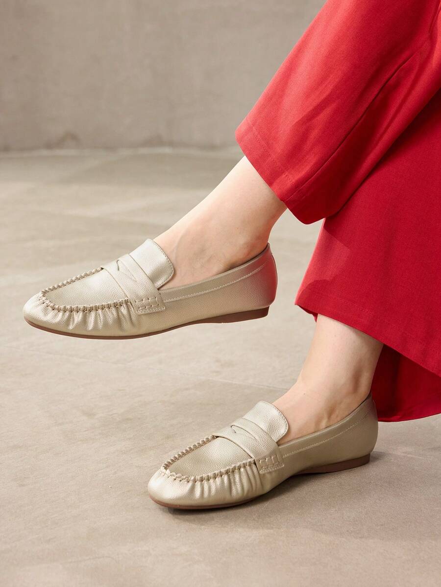 MOTF WOMEN'S NEW FRENCH FASHION ELEGANT COMFORTABLE FLAT BALLET LOAFERS, GOLD CASUAL - Gold - View 2