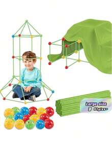 Children's DIY Fortress Set Up, Assembled Building Block Toys, DIY Space Creation, Build Space Thinking Castle, Indoor And Outdoor Creative Fortress Tent Set - Multicolor - View 1