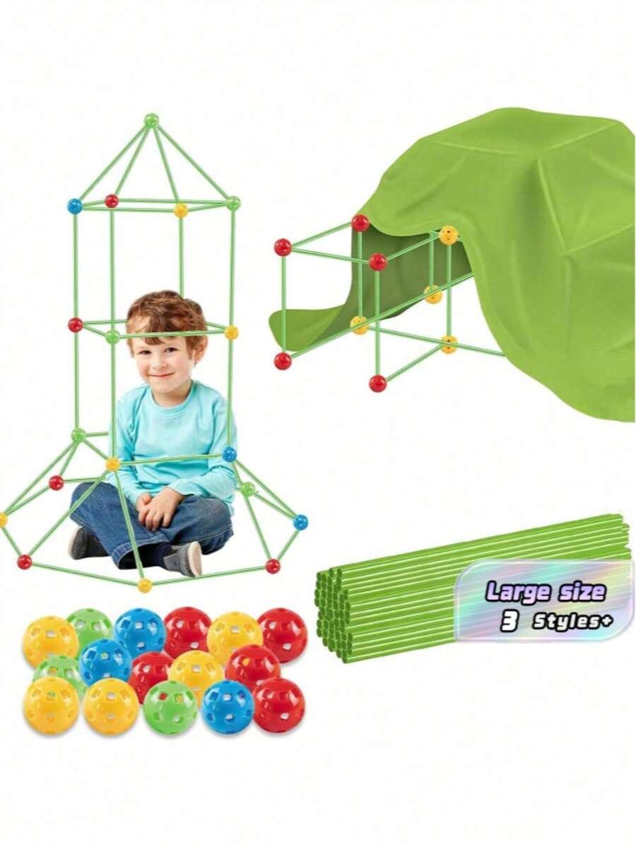 Children's DIY Fortress Set Up, Assembled Building Block Toys, DIY Space Creation, Build Space Thinking Castle, Indoor And Outdoor Creative Fortress Tent Set - Multicolor - View 1