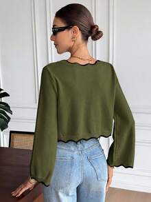 Serisse Women's Colorblock V-Neck Casual Daily Long Sleeve Sweater - Army Green - View 2