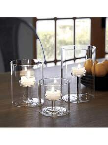 Cylindrical Windproof Glass Candle Holder, Oil Lamp, Windproof Candle Holder, Creative Home Decoration, Candlelight Dinner Gift (Excluding Candles) - Multicolor - View 4
