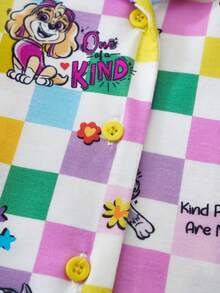 SHEIN | PAW Patrol Bộ đồ ngủ mùa hè cho bé gái, tay ngắn, kẻ caro, kiểu dáng thường ngày, in họa tiết dễ thương. - trắng - Xem 8