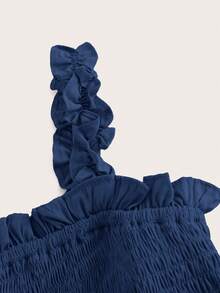 BELROSIE Solid Frill Trim Ruffle Hem Dress Holiday Party Dress  - Blue - View 4