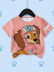 SHEIN | PAW Patrol 卡通印花短袖休闲T恤，适合年轻女孩 - 彩色 - 查看 4