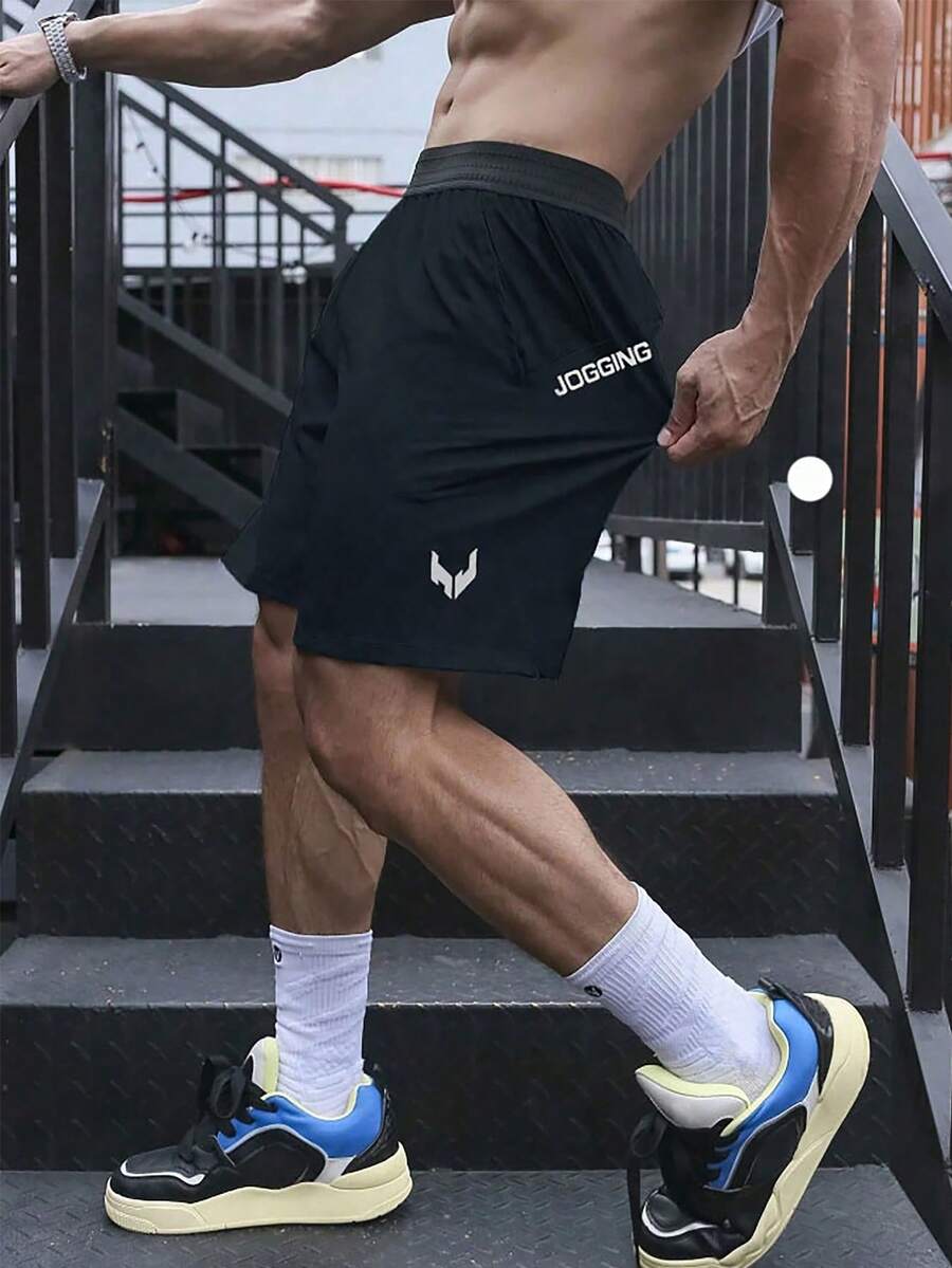 Gym Rark 男士简约印花日常运动短裤健身短裤男士短裤男短裤男篮球短裤洗手液学校 - 黑色 - 查看 1