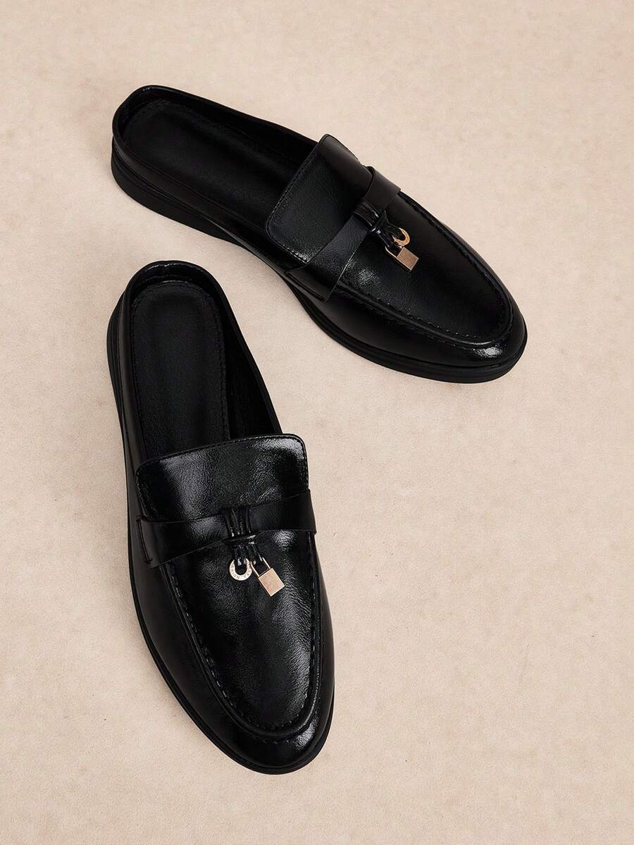 Rosivie Women Casual Versatile Commuter Simple Daily Half-Drag Flats - Black. - View 1