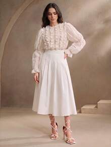 Anewsta Autumn/Winter Romantic French Chiffon Ruffle Petal Sleeve White Blouse - White - View 1
