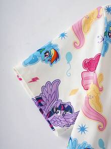 My Little Pony X SHEIN 青少年女孩卡通印花單排扣短袖上衣與短褲居家服套裝 - 白色 - 查看 4