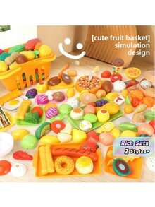 Kids Pretend Play Cutting Fruit & Vegetable Toy, Kitchen Food Vegetable Pizza Playset - Multicolor - View 1