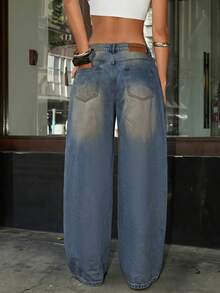 Denimoi Denim Verbiage Washed Straight Leg Jeans Fashionable Streetwear Statement Jeans Washed Jeans - Medium Wash - View 4