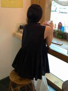 DAZY 女款夏季休閒純色無袖上衣 - 黑色 - 查看 2