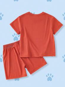 SHEIN | PAW Patrol Young Boy Casual Cartoon Print Short Sleeve T-Shirt And Shorts Set, Summer - Orange - View 2