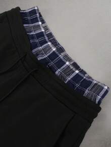 STYNVO Men's Casual Loose Plaid Patchwork Wide Leg Sweatpants - Black - View 4
