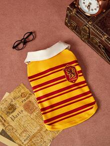 HARRY POTTER X PETSIN 1件魔法主題學院條紋背心附領帶，適合小型犬，舒適的貓狗上衣，適合室內裝扮遊戲或休閒戶外咖啡約會 - 彩色 - 查看 20