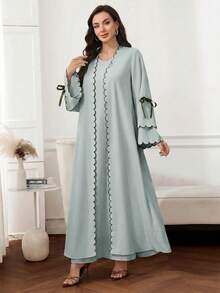 Al Najma Women's Contrast Color Bowknot Decor Casual Party Abaya - Green - View 5