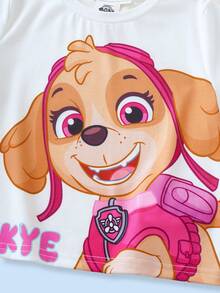 SHEIN | PAW Patrol 少女極簡印花圓領短袖T恤與素色長褲套裝 - 彩色 - 查看 4