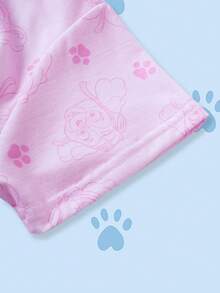 SHEIN | PAW Patrol 少女字母和卡通狗印花短袖T恤 - 粉色 - 查看 9